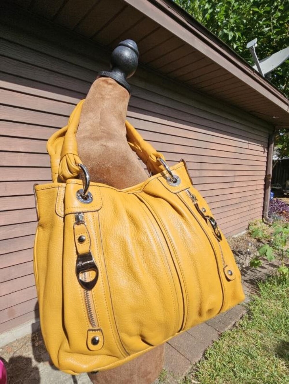 Textured Mustard Yellow Shoulder Bag with Twisted Handles